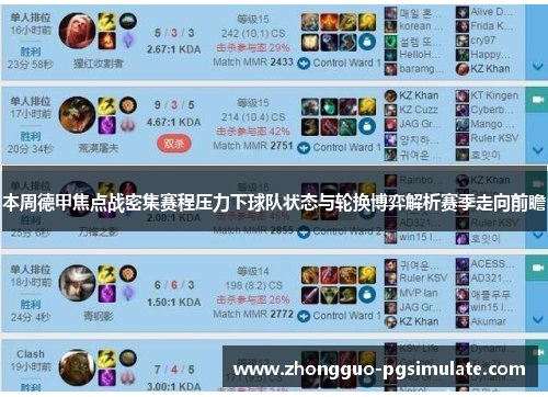 本周德甲焦点战密集赛程压力下球队状态与轮换博弈解析赛季走向前瞻